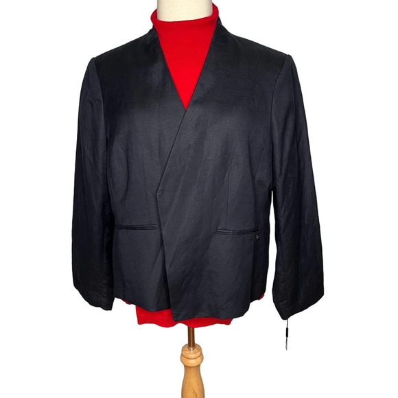 Calvin Klein women's black blazer open front shoulder pads 22W - Picture 1 of 10